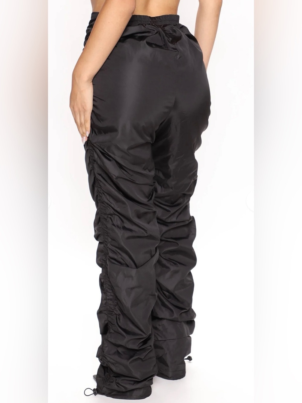 Fashion Nova Vain V-Front Ruched Stacked Parachute Pants Black Women 1X - Picture 12 of 14